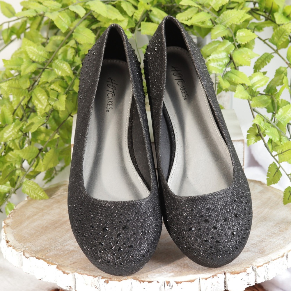 Hotcakes Orleans Black Glitter Rhinestone Ballet Flats Womens 8.5W 740445